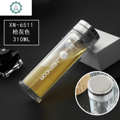 封后(FENGHOU)双层玻璃杯男女士办公水杯便携加厚水晶茶杯XN-65186516310ML枪灰色镜面杯盖65