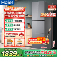 海尔(Haier) 251升无霜变频健康保鲜冰箱 简美三门 自然新鲜 一级变频 黑金净化BCD-251WGHC3E7AS