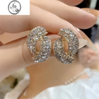 JiMi2023新款潮百搭气质交叉水晶耳钉高级感耳扣轻奢法式几何银针耳环