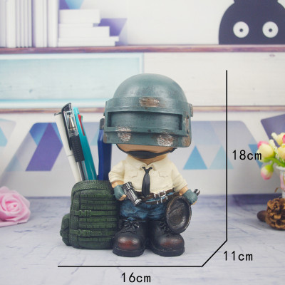 创意卡通吃鸡绝地求生笔筒存钱罐办公文具树脂工艺品桌面摆件三维工匠绝地求生笔筒存钱罐（平底锅款）