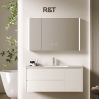 瑞尔特现代轻奢挂墙式卫浴家具Y1053一体陶瓷盆