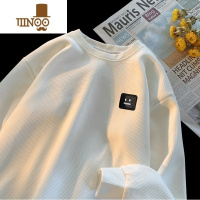 YANXU华夫格长袖t恤男秋季新款美式复古潮牌圆领套头打底衫上衣服