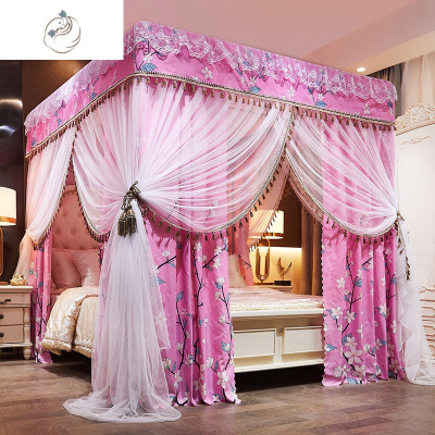 蚊帐家用床帘一体式遮光欧式带支架加密加厚宫廷落地床幔防尘顶布舒适A款全套/桃花-加粗32不锈钢支架1舒适主义蚊帐A款全套/桃花-加粗32不锈钢支架1.8米x2米床