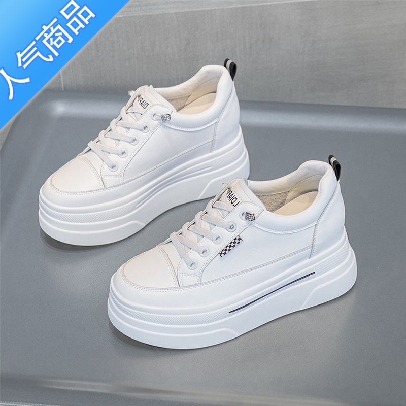 SUNTEK小白鞋女2023新款夏天百搭一脚蹬休闲厚底透气网面内增高板鞋