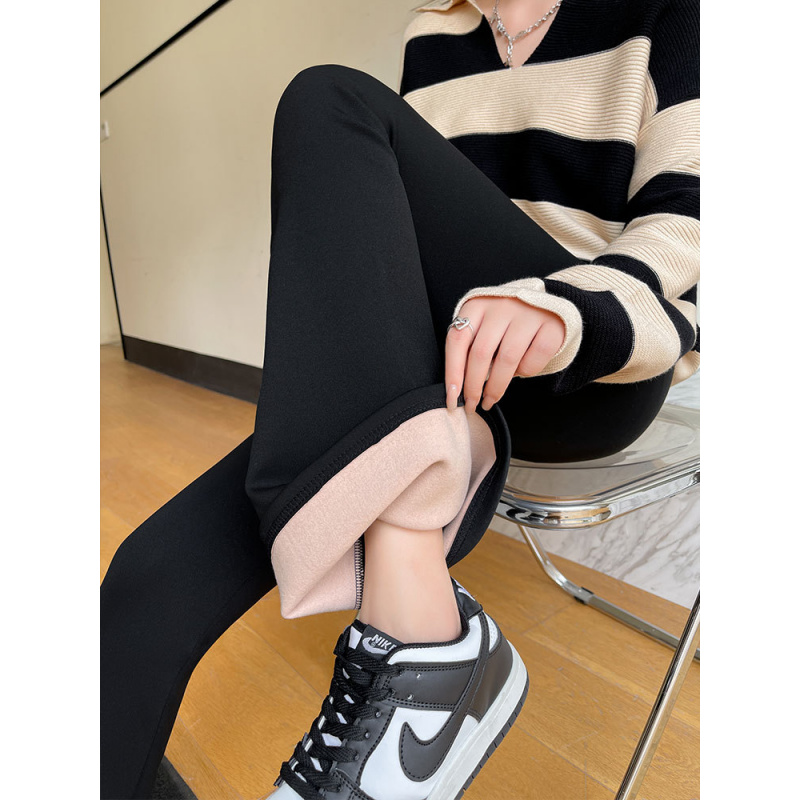 微喇鲨鱼裤女外穿春秋高腰紧身健身瑜伽喇叭裤冬季加绒黑色打底裤