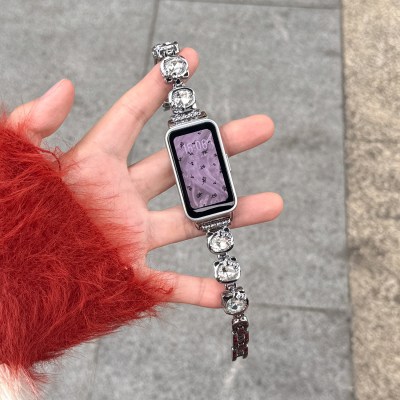 适用于华为手环11表带11pro新款10金属9猫咪镶钻表链watch band98智能NFC荣耀手环10/97夏季高级轻