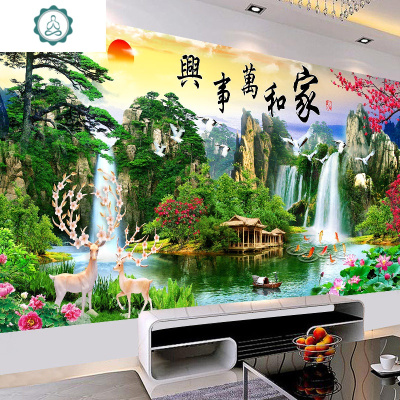 封后(FENGHOU)印花线绣十字绣2019新款客厅家和万事兴现代山水风景满绣刺绣丝线-满绣240*90厘米（51种颜