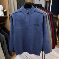 拉链款加厚毛衣男2025秋冬新款中年爸爸半高领提花针织打底衫