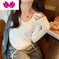 七斓V领t恤女长袖2023年新款不规则打底衫西装内搭设计感小众上衣