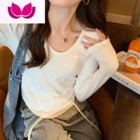 七斓V领t恤女长袖2023年新款不规则打底衫西装内搭设计感小众上衣