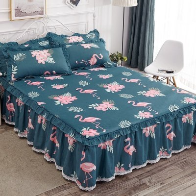 美帮汇全棉床罩床套防滑床裙式单件全棉保护防尘罩1.5米1.8m床单1三件套 爱情鸟 150x200[单件床裙]