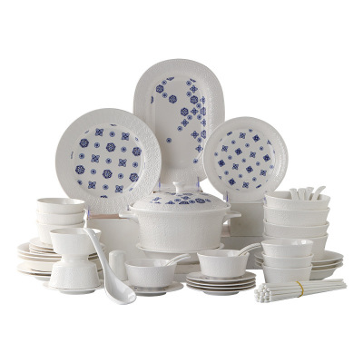 一禾亼物敦煌文创餐具套装餐盘纯白浮雕碗盘筷高颜值陶瓷餐具礼品套装4人食30头