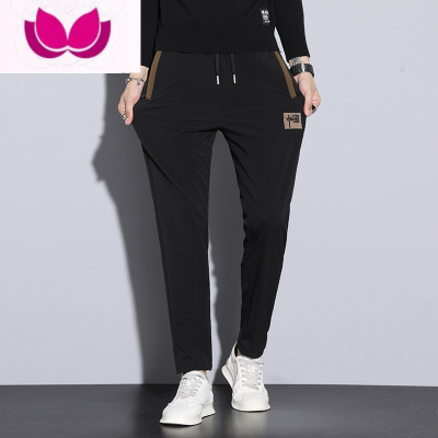 七斓2023新款休闲裤男款薄绒松紧腰中国潮牌男士直筒运动裤男裤子