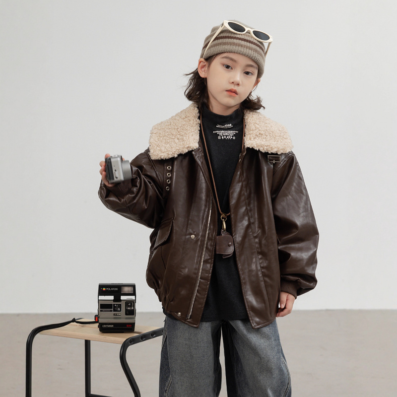 男童夹棉皮衣外套秋冬款新款中大儿童冬季加厚上衣男孩冬装潮