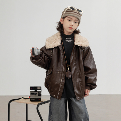 男童夹棉皮衣外套秋冬款新款中大儿童冬季加厚上衣男孩冬装潮