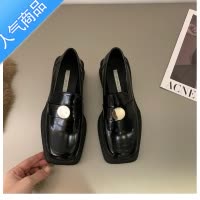 SUNTEK厚底黑色方头英伦风小皮鞋女鞋子2023年春季复古乐福鞋设计感单鞋