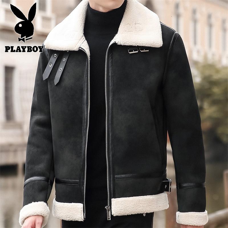 花花公子新款高品质8802皮毛一体皮衣磨毛皮羊羔毛加厚保暖冬季外套男棉衣男