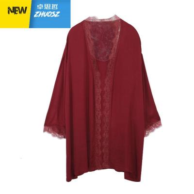 睡衣女春秋睡袍春新娘晨袍性感蕾丝浴袍薄款睡衣卓思哲