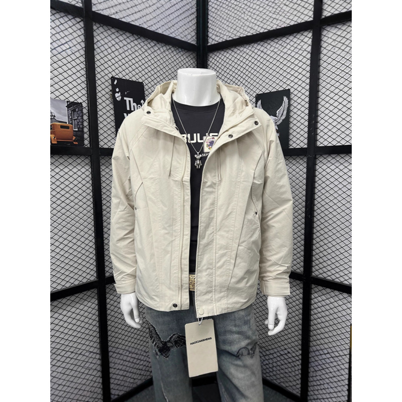 秋季新款男士时尚拼接连帽工装夹克外套潮牌百搭青年帅气上衣