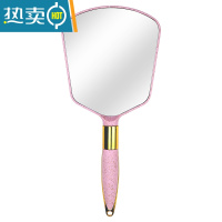 敬平欧式复古手柄化妆镜手拿手持美容院简约镜子便携随身纹绣用品工具 欧式方形镜子-粉色便携式用镜