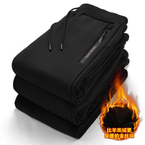 加绒裤子男韩版束脚休闲裤秋冬新款韩版大码加厚拉链男士运动裤