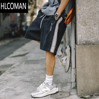 HLCOMAN夏季美式复古侧边条纹撞色运动短裤男休闲百搭直筒五分卫裤