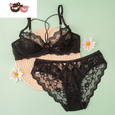 绿彩虹光细带超薄内衣性感文胸透明薄款黑色蕾丝套装大码显小大胸文胸套装