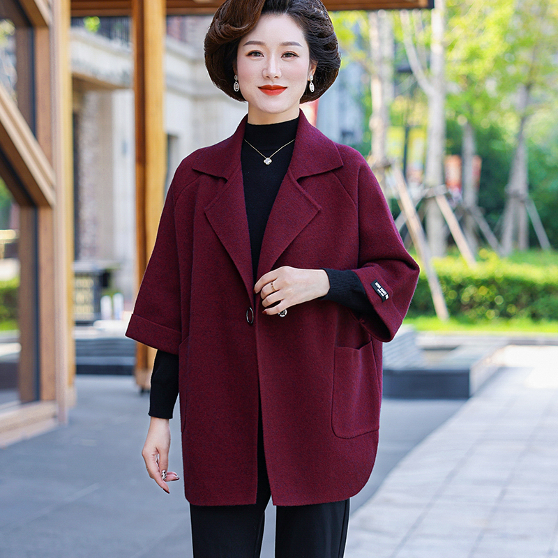 恒源祥中年妈妈秋装羊毛呢外套2024新款洋气中老年女春秋呢子大衣