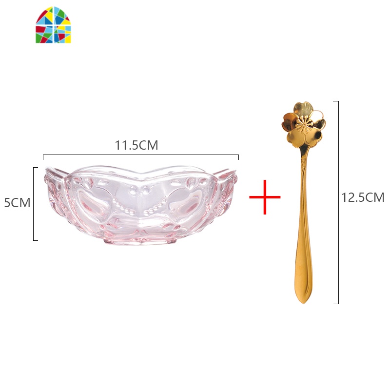 日式樱花玻璃碗 创意金边甜品碗燕窝碗糖水银耳汤碗盅雪糕沙拉碗 FENGHOU 紫色碗+长方盘(送2勺)