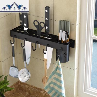 黑色不锈钢厨房置物架免打孔刀架筷子筒一体壁挂式多功能收纳用品 三维工匠