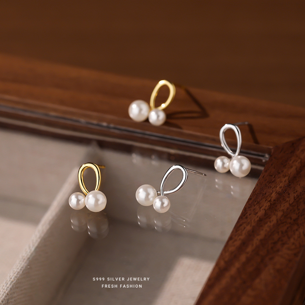 圆珠耳钉女s999纯银轻奢气质百搭交织足银耳饰大气高级感耳环代发送女朋友老婆情人节七夕生日礼物
