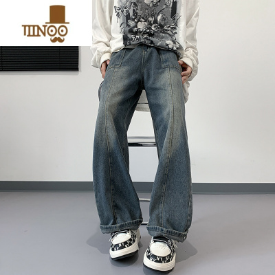 YANXU夏季直筒牛仔裤男水洗潮牌休闲百搭学生痞帅韩版潮流日系复古裤子