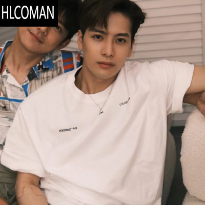 HLCOMAN王嘉尔同款字母短袖T恤男女潮宽松情侣夏季半袖体恤圆领上衣