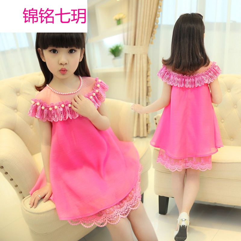 锦铭七玥童装女童连衣裙春夏装2016新款韩版女孩蕾丝公主裙中大童儿童裙子