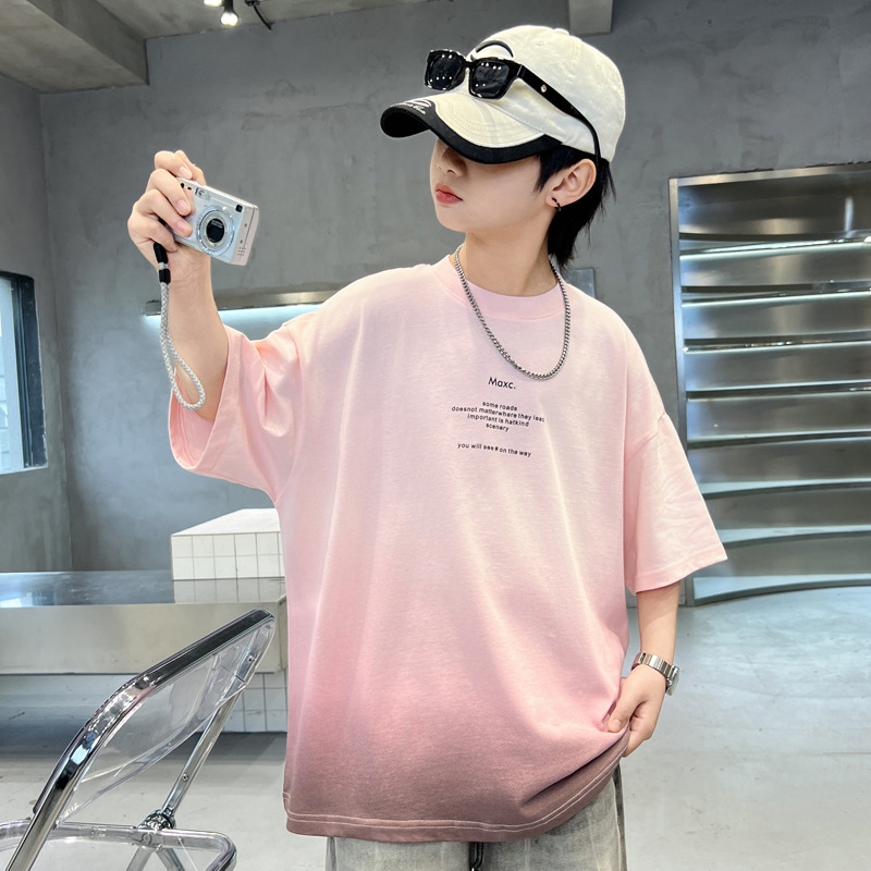儿童装男童夏装短袖T恤2025新款男孩夏季渐变时髦中大童夏款上衣t