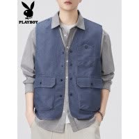 花花公子工装马甲男士外套2025年冬季新款时尚V领帅气坎肩马夹男