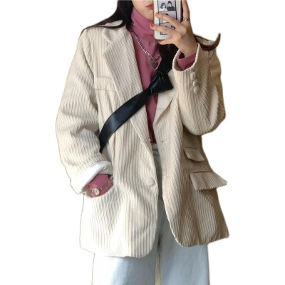 语娄女装加棉秋冬新款港风Chic复古网红西服韩版宽松灯芯绒小西装外套2021西装