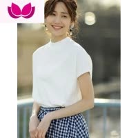 七斓半高领短袖T恤女宽松大码2023夏季新款韩版落肩体恤上衣潮ins