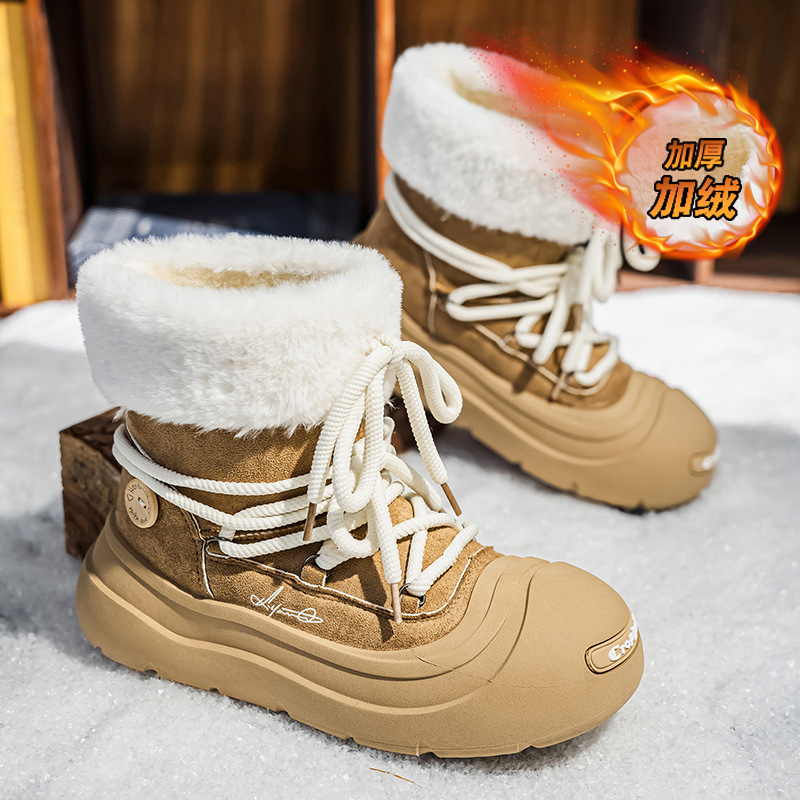 情侣款棉鞋室外包头防滑保暖雪地靴中筒透气绒面加绒加厚男鞋冬季