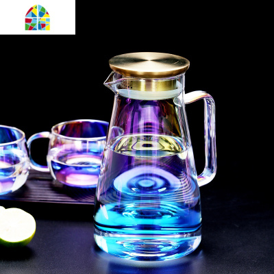 北欧凉水壶玻璃贝彩壶炫彩冷水壶耐热高温创意凉白开水杯套装家用 FENGHOU 香槟壶1600ml