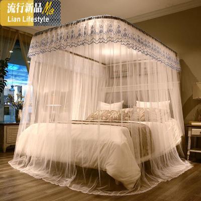白色蚊帐U型滑轮导轨道1.8m床2米双人家用榻榻米文帐窗帘式纹账子 三维工匠