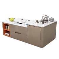 戴劲 岩板茶几客厅茶台烧水壶一体桌家用泡茶台办公室茶桌 1.3米卡其色配壶