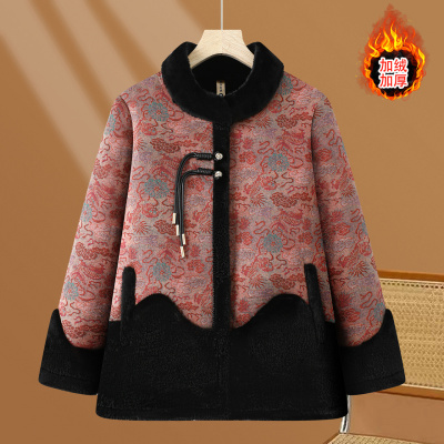 新款老奶奶装保暖冬季女装洋气老年女大码宽松大衣加绒加厚冬装暖