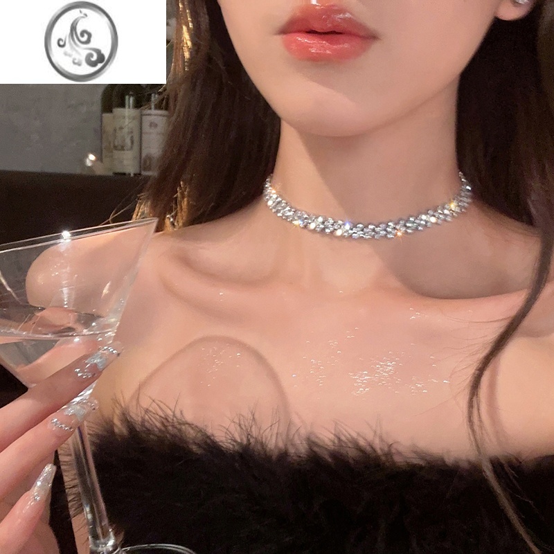 JiMi性感露肩锁骨链网红水钻短款项链脖子饰品choker项圈韩国颈链女