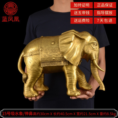 美帮汇铜象摆件铜大象象一对吸水象特大号铜象工艺品 15号吸水象直鼻单只