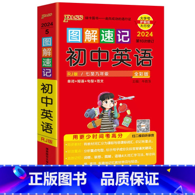 英语 初中通用 [正版]2024版图解速记初中英语人教版七八九年级初一二三中考学业水平考试通用知识手册口袋书PASS绿卡