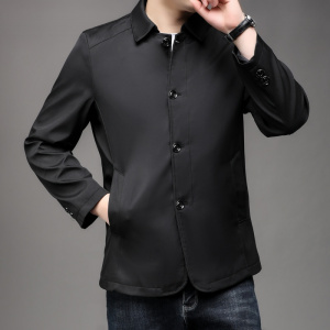 春秋休闲外货简约青年男翻领轻奢上衣外套休闲衬衫单排扣夹克