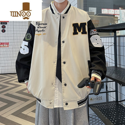 YANXU新款高街棒球服男生宽松港风ins潮撞色印花夹克上衣外套