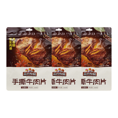 三只松鼠牛肉片100g*3袋香味醇厚回味甘甜五香味140016-03