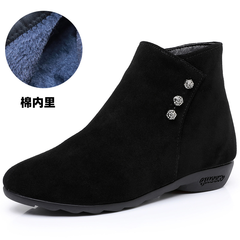 秋冬季女靴新款短靴平底软底复古磨砂牛皮加绒马丁靴棉靴